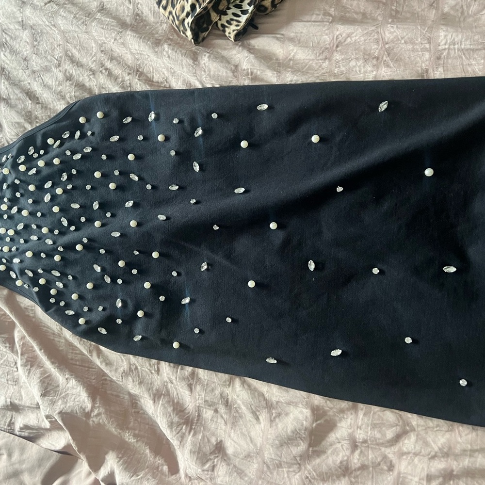 ZARA Black Dress with Pearl and Gem Embellishments